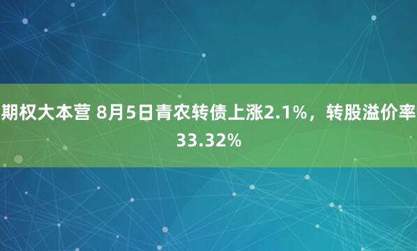期权大本营 8月5日青农转债上涨2.1%，转股溢价率33.32%
